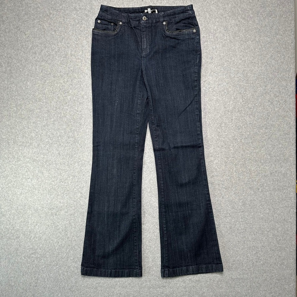 Jones New York Sport Womens Dark Wash Bootcut Jeans Braided Trim Size‎ 6 Stretch